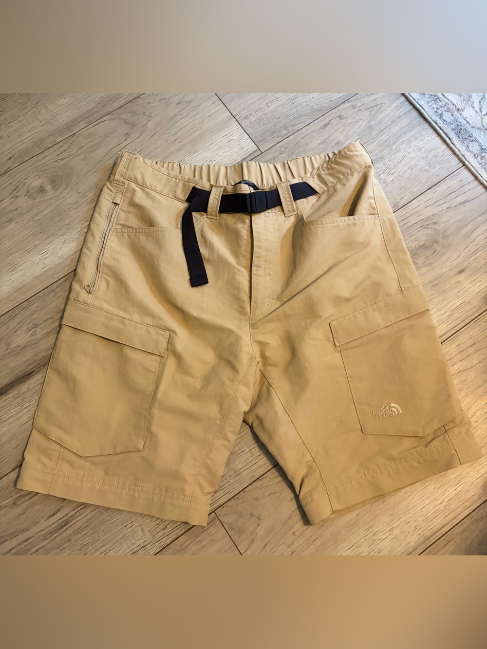 The North Face Men’s Khaki Cargo Shorts with Black Webbing Belt